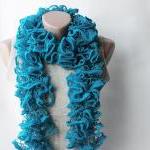 Turquoise knit scarf chunky..