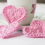 Pink crochet hearts appliqu..