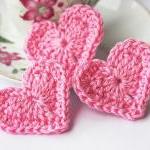 Pink crochet hearts appliqu..