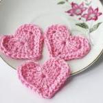 Pink crochet hearts appliqu..