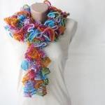 Knit frilly scarf rainbow c..