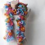 Knit frilly scarf rainbow c..