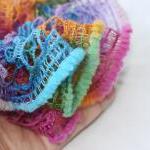 Knit frilly scarf rainbow c..